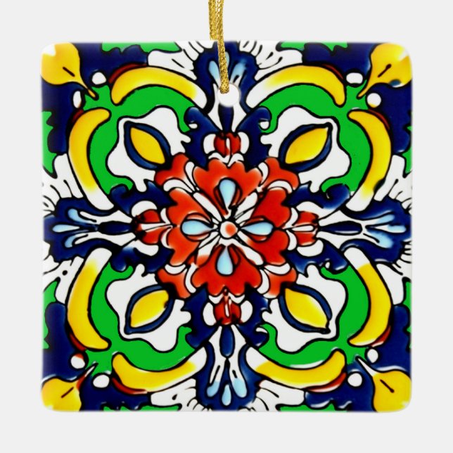Mexican Talavera Terracotta Tile Design No. 7 Ceramic Ornament (Front)
