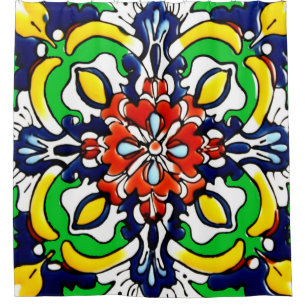 Mexican Talavera Terracotta Tile Design No. 7 Shower Curtain