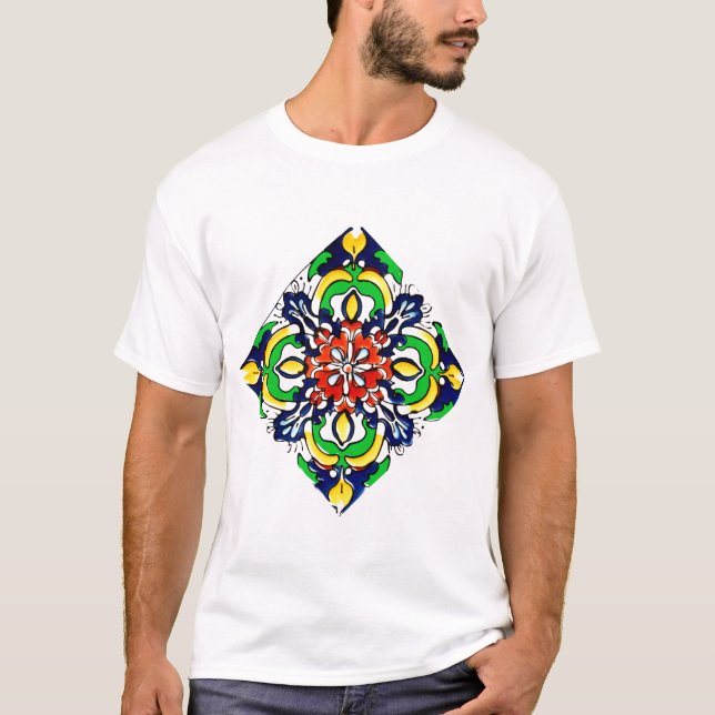 Mexican Talavera Terracotta Tile Design No. 7 T-Shirt (Front)