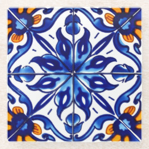 Mexican Talavera Terracotta Tile Design No. 8 Glass Coaster