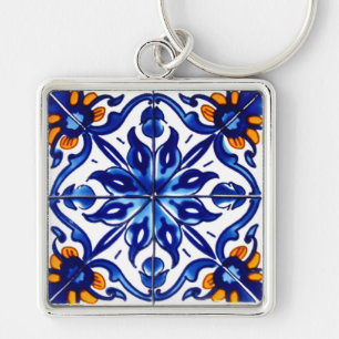 Mexican Talavera Terracotta Tile Design No. 8 Key Ring