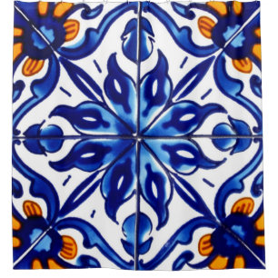 Mexican Talavera Terracotta Tile Design No. 8 Shower Curtain