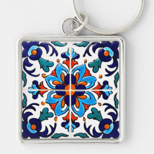 Mexican Talavera Terracotta Tile Design No. 9 Key Ring