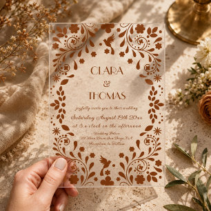 Mexican Talavera Terracotta Wedding Acrylic Invitations