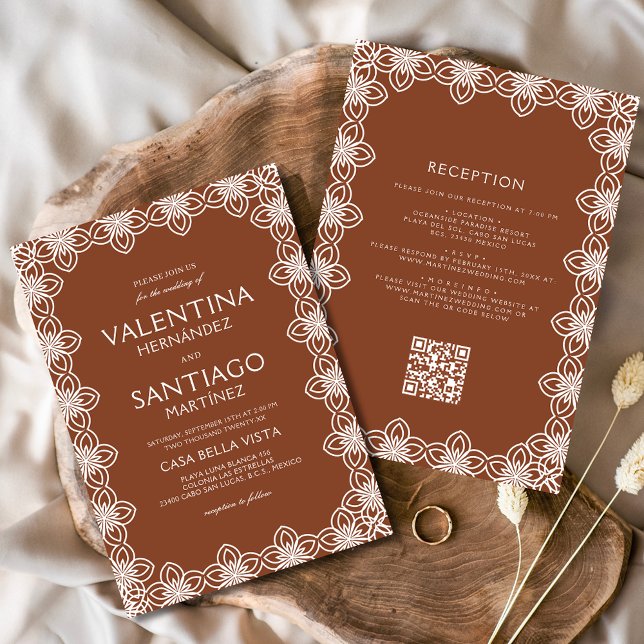 Mexican Talavera Terracotta White Boho Wedding Invitation (Creator Uploaded)