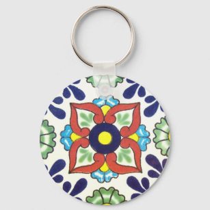 Mexican Talavera tile (red, green, yellow, blue) Key Ring