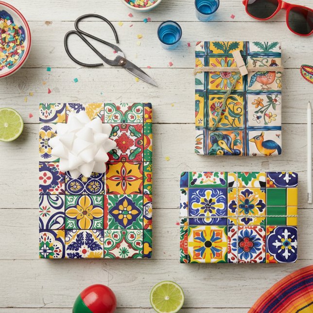 Mexican Talavera Tile Spanish Fiesta Wrapping Paper Sheet (Creator Uploaded)