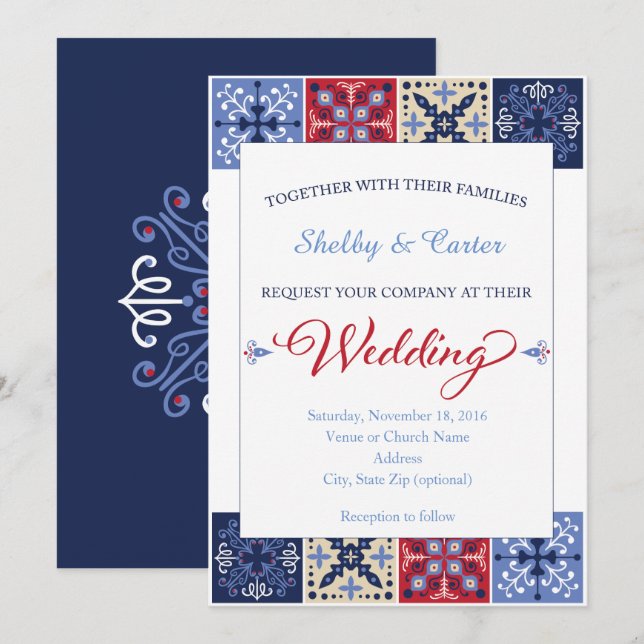 Mexican Talavera Tile Wedding Invitation (Front/Back)