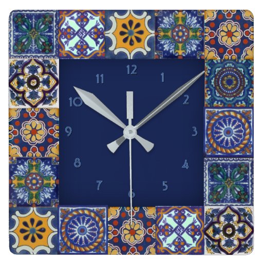Image of Mexican Talavera Tiles Square Wall Clock