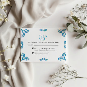 Mexican Talavera Turquoise Minimalist Wedding RSVP Card