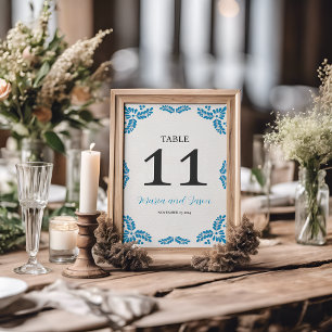 Mexican Talavera Turquoise Minimalist Wedding Table Number