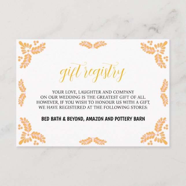 Mexican Talavera Yellow Floral Minimalist Wedding Enclosure Card (Front)