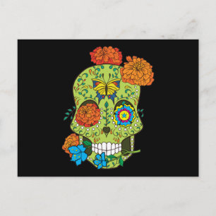 Mexican Tattoo Sugar Skull Rose In Mouth Postcard