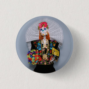 Mexican Tehuana Catrina 3 Cm Round Badge