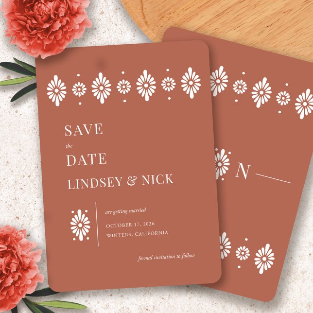 Mexican Terra Cotta Save The Dates Invitation (Mexican Terra Cotta Save the Dates by Fiesta Valley Print)