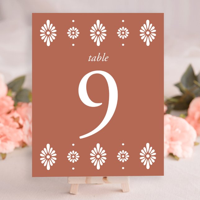 Mexican Terra Cotta Wedding Table Number (Mexican Terra Cotta Wedding Table Number by Fiesta Valley Print)