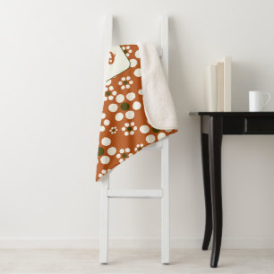 Mexican terracotta floral flowers sherpa blanket