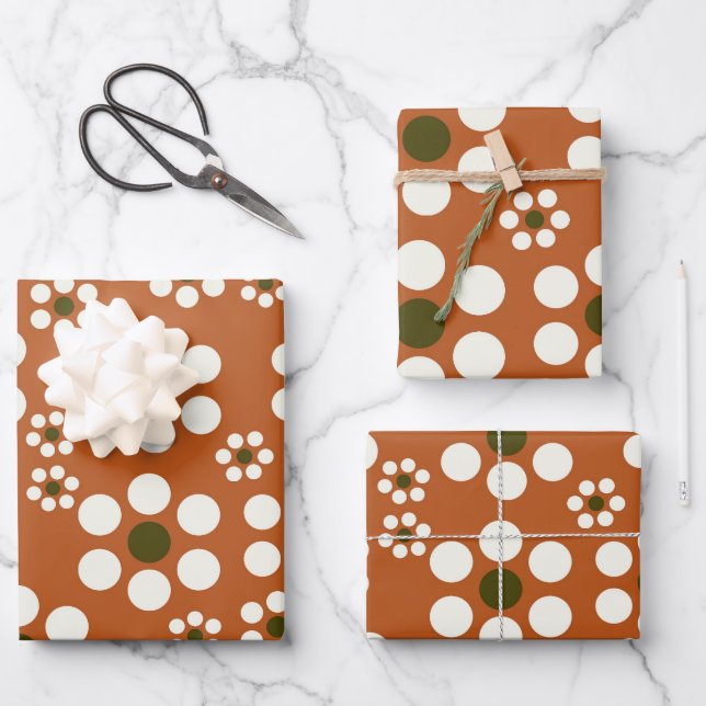 Mexican terracotta floral flowers wrapping paper sheet (Front)