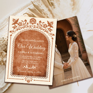 Mexican Terracotta Rustic Photo Vintage Wedding Invitation