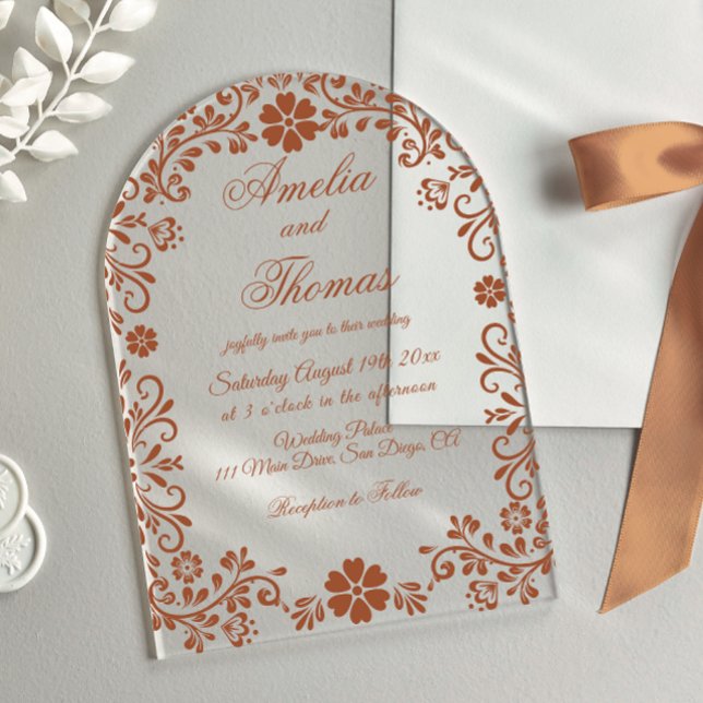 Mexican Terracotta Talavera Wedding  Acrylic Invitations (Creator Uploaded)