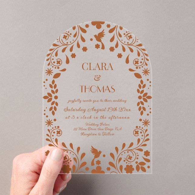 Mexican Terracotta Wedding Elegant Acrylic Invitations (Insitu (Handheld))