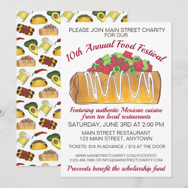 Mexican Tex Mex Food Festival Chimichanga Invitation (Front/Back)
