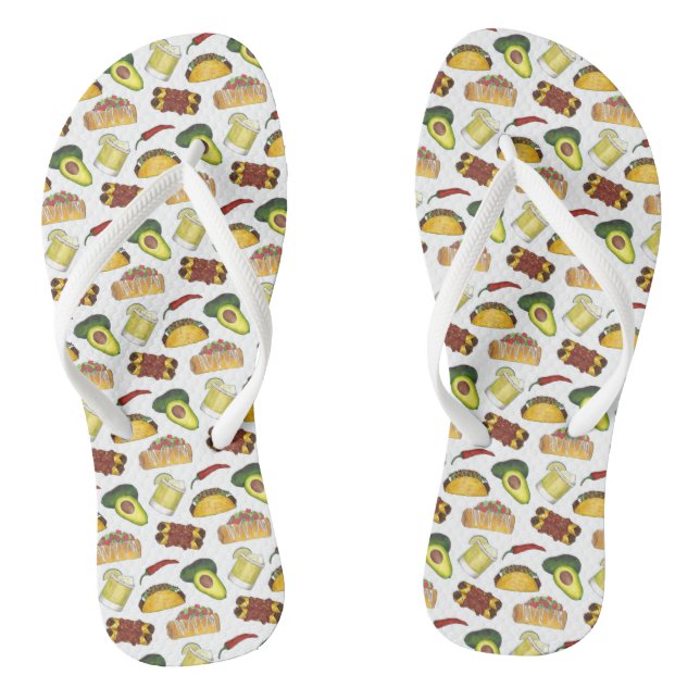 Mexican Tex Mex Food Taco Enchilada Chimichanga Flip Flops (Footbed)