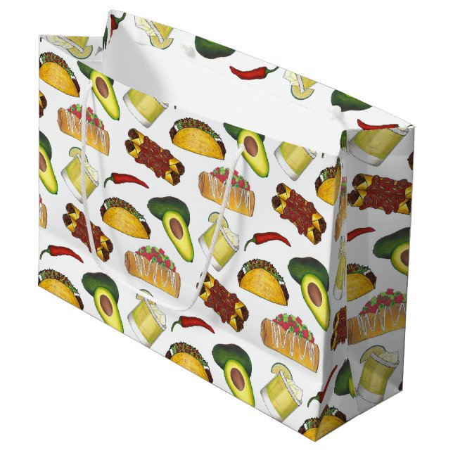 Mexican Tex Mex Food Taco Enchilada Chimichanga Large Gift Bag (Front Angled)