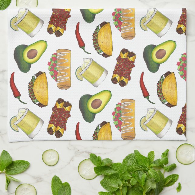 Mexican Tex Mex Food Taco Enchilada Chimichanga Tea Towel (Folded)