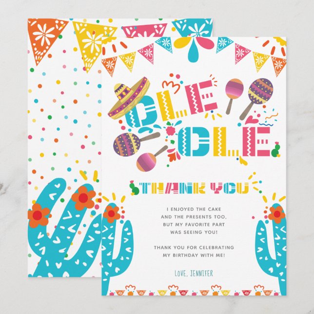Mexican Thank you Party Cactus Card (Front/Back)