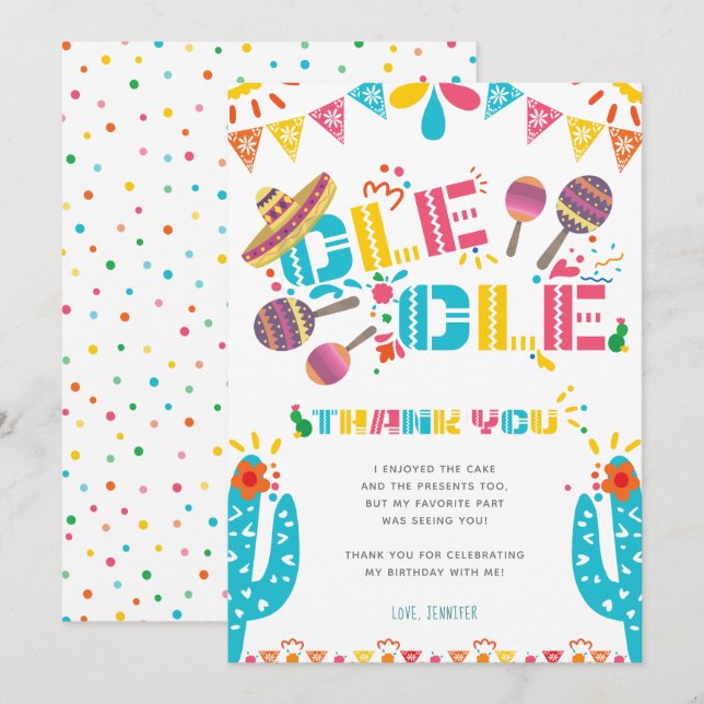 Mexican Thank you Party Cactus Card (Front/Back)