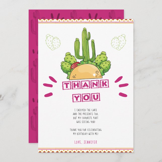 Mexican Thank you Taco Cactus Card (Front/Back)