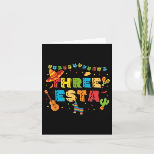 Mexican Theme 3rd Birthday 3 Year Old Kids Three E Card (Front)