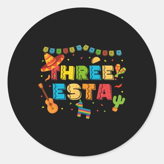 Mexican Theme 3rd Birthday 3 Year Old Kids Three E Classic Round Sticker (Front)