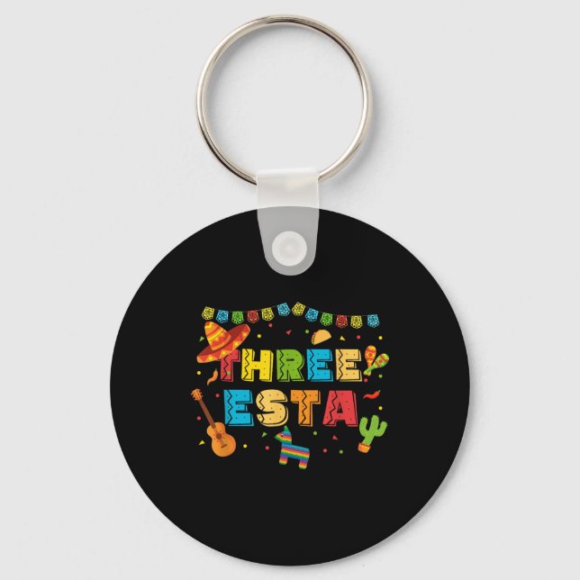 Mexican Theme 3rd Birthday 3 Year Old Kids Three E Key Ring (Front)