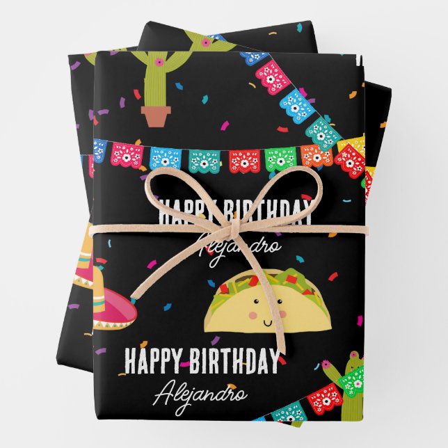 Mexican Theme Fiesta - Taco Bout a Birthday Party Wrapping Paper Sheet (In situ)