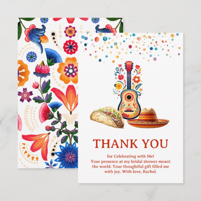  Mexican Themed Fiesta Taco Bridal Shower Thank You Card (Front/Back)
