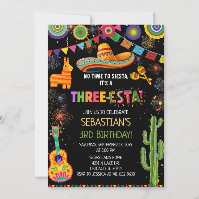 Mexican Three-Esta 3rd Birthday Party Invitation (Front)