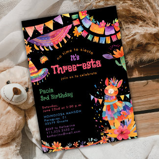 Mexican Three-Esta Fiesta Kids 3rd Birthday  Invitation