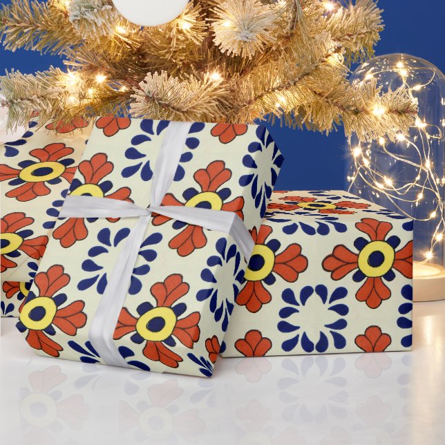 Mexican Tile Blue Mosaic Wrapping Paper (Holidays)