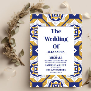 Mexican Tile Floral Wedding Invitation