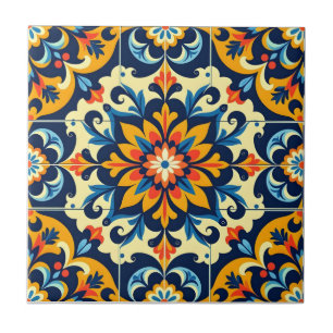 Mexican Tile Star Orange Blue Yellow Off White