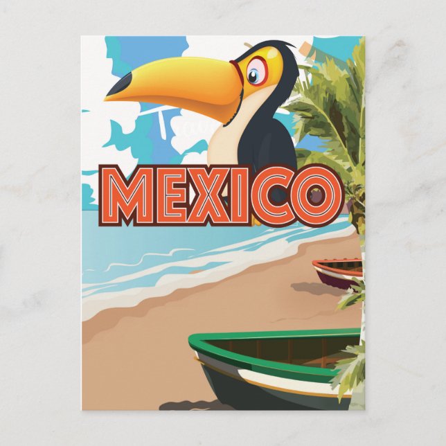 Mexican Toucan Beach Travel Poster. Postcard (Front)