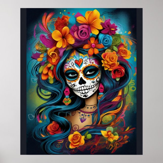 Mexican Tradition: Colourful Sugar Skull Makeup Poster (Front)