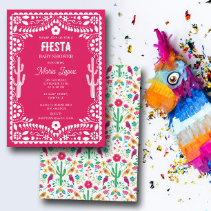 Mexican Traditional Floral Fiesta Pink Baby Shower Invitation