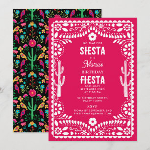 Mexican Traditional Floral Fiesta Pink Birthday Invitation