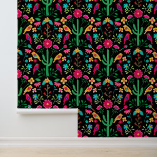 Mexican Traditional Floral Folk Art Bright Colours Wallpaper