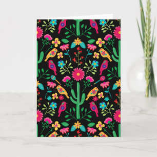 Mexican Traditional Folk Art Bright Colors Black Card