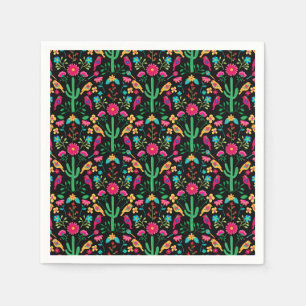 Mexican Traditional Folk Art Bright Colours Black Napkin
