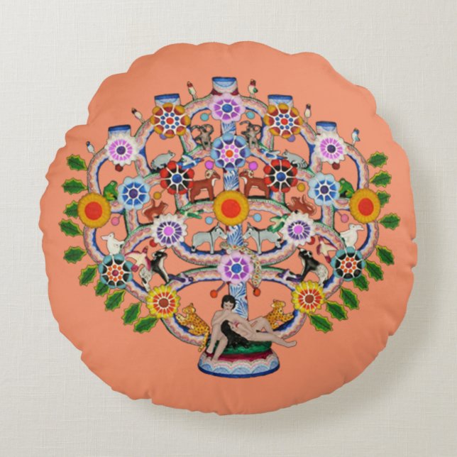 Mexican Tree of Life Round Cushion (Front)